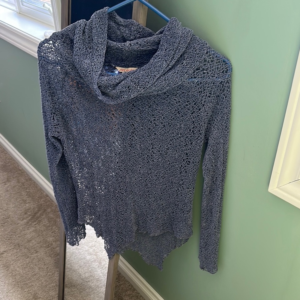 Du Jour Blue Cowl Neck Sweater with Soft Knit Elegance